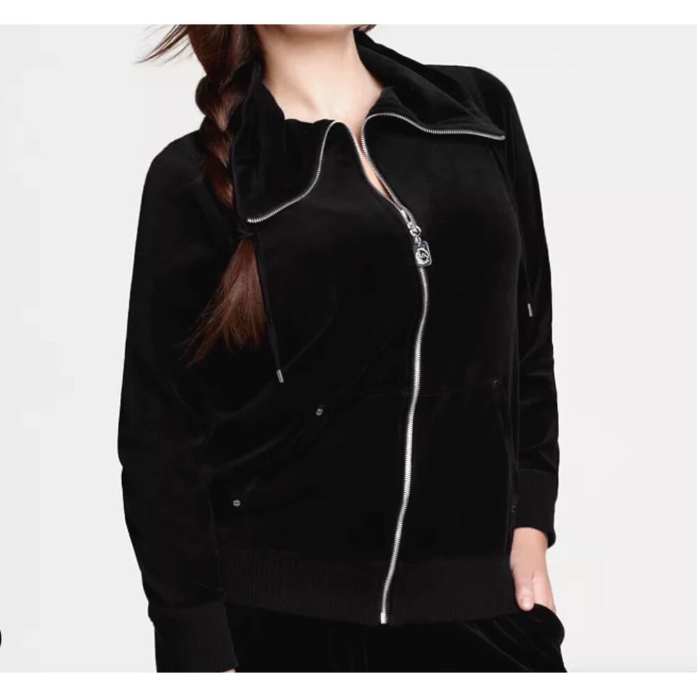 Michael Kors Black Velour Track jacket extended collar y2k 00's luxe size medium